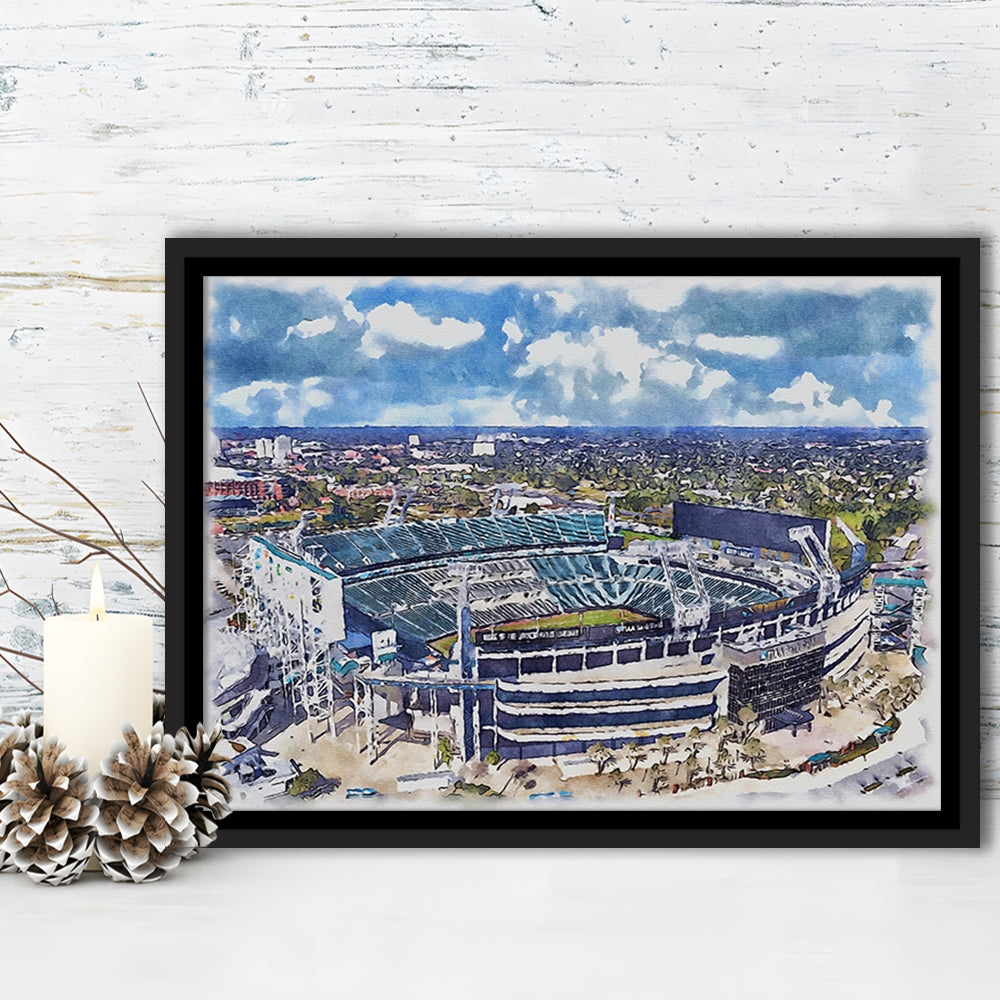 Jaguars Football Stadium, TIAA Bank Field Watercolor, Sport Gift Art, Framed Canvas Print Wall Art