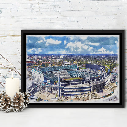 Jaguars Football Stadium, TIAA Bank Field Watercolor, Sport Gift Art, Framed Canvas Print Wall Art