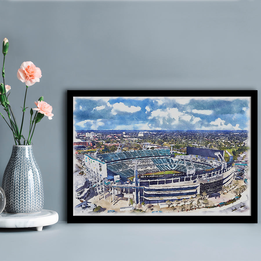 Jaguars Football Stadium, TIAA Bank Field Watercolor, Sport Gift Art, Framed Art Print Wall Decor
