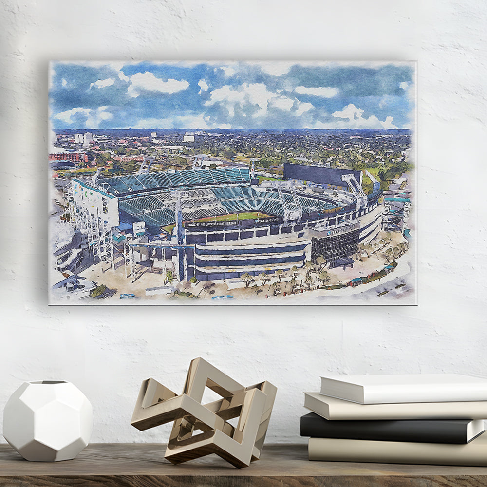 Jaguars Football Stadium, TIAA Bank Field Watercolor, Sport Art, Gifts for him, Canvas Print Wall Art