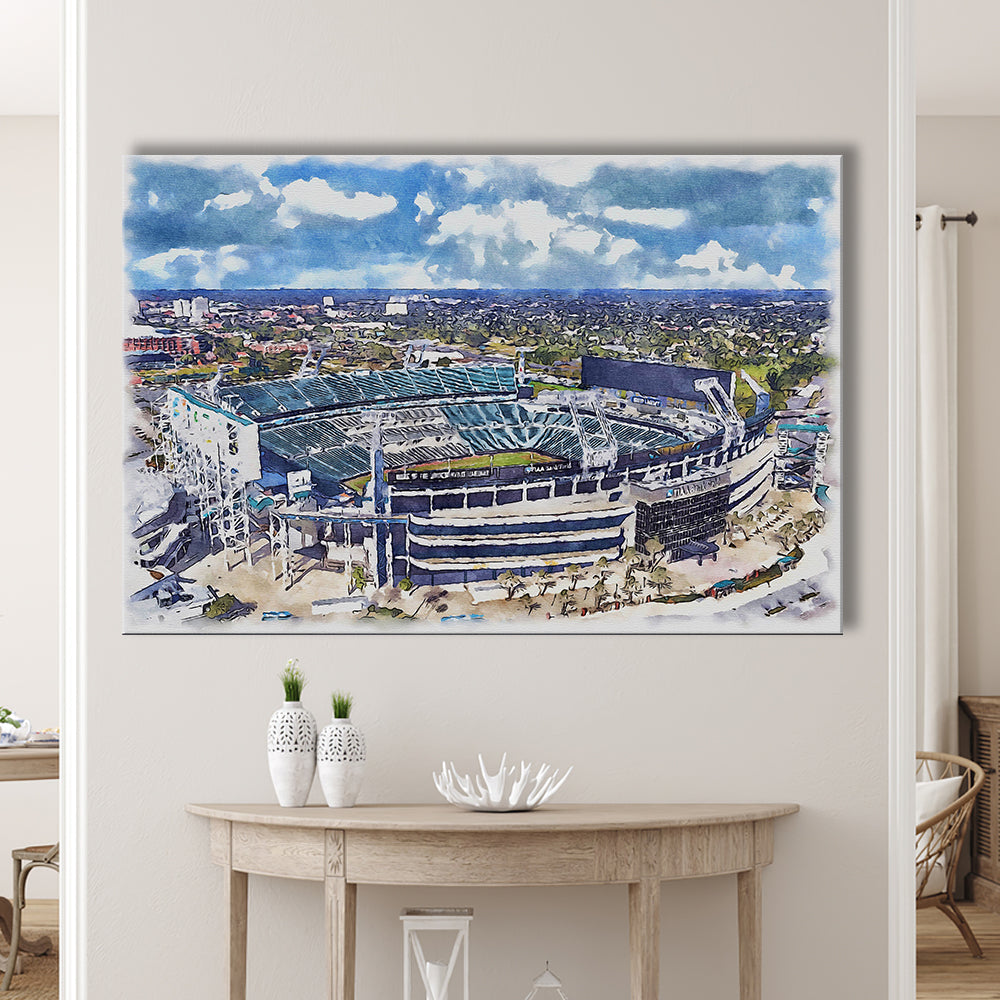 Jaguars Football Stadium, TIAA Bank Field Watercolor, Sport Art, Gifts for him, Canvas Print Wall Art