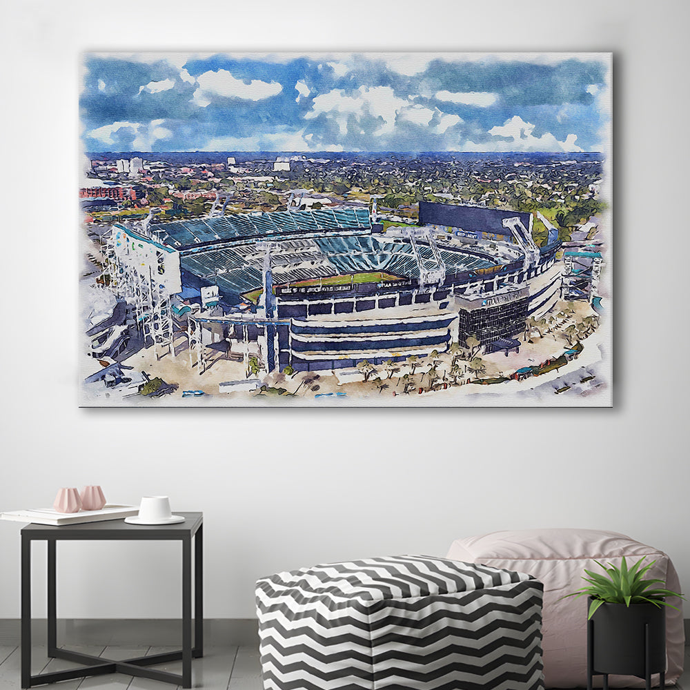 Jaguars Football Stadium, TIAA Bank Field Watercolor, Sport Art, Gifts for him, Canvas Print Wall Art