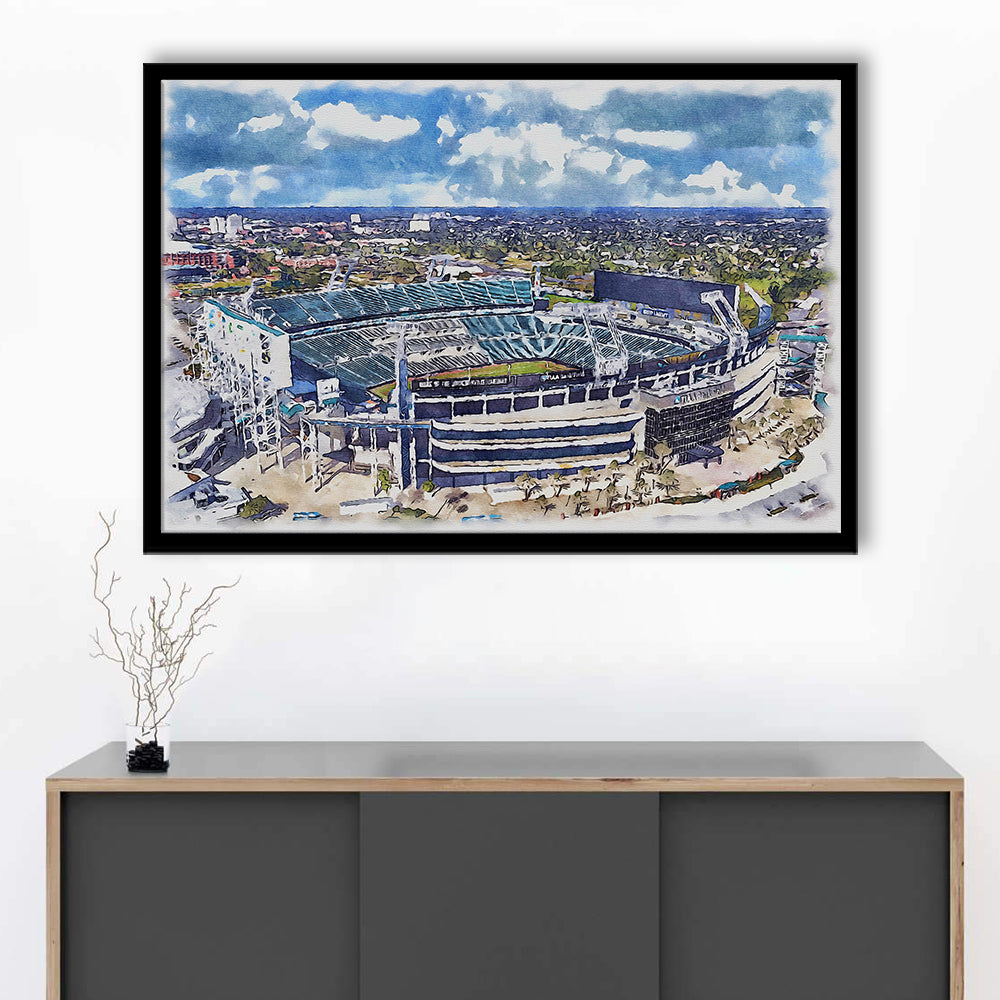 Jaguars Football Stadium, TIAA Bank Field Watercolor, Sport Gift Art, Framed Art Print Wall Decor