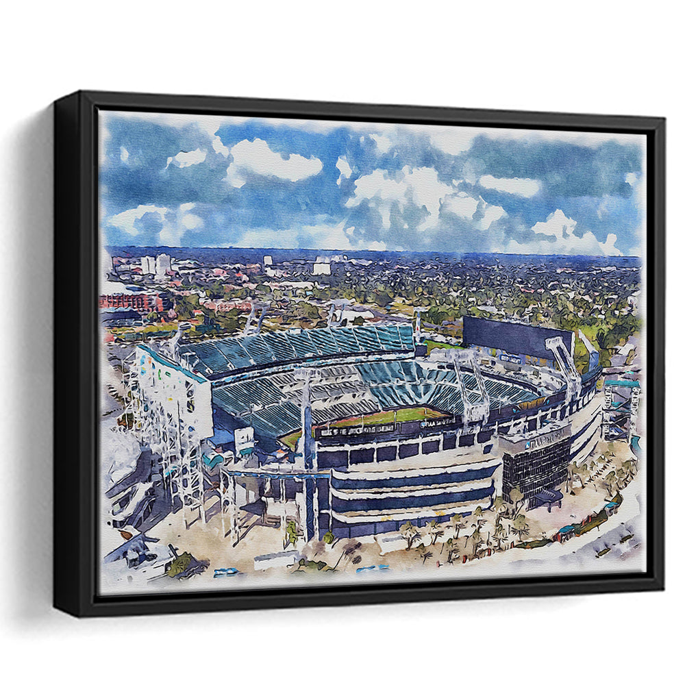 Jaguars Football Stadium, TIAA Bank Field Watercolor, Sport Gift Art, Framed Canvas Print Wall Art