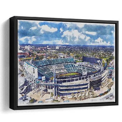 Jaguars Football Stadium, TIAA Bank Field Watercolor, Sport Gift Art, Framed Canvas Print Wall Art
