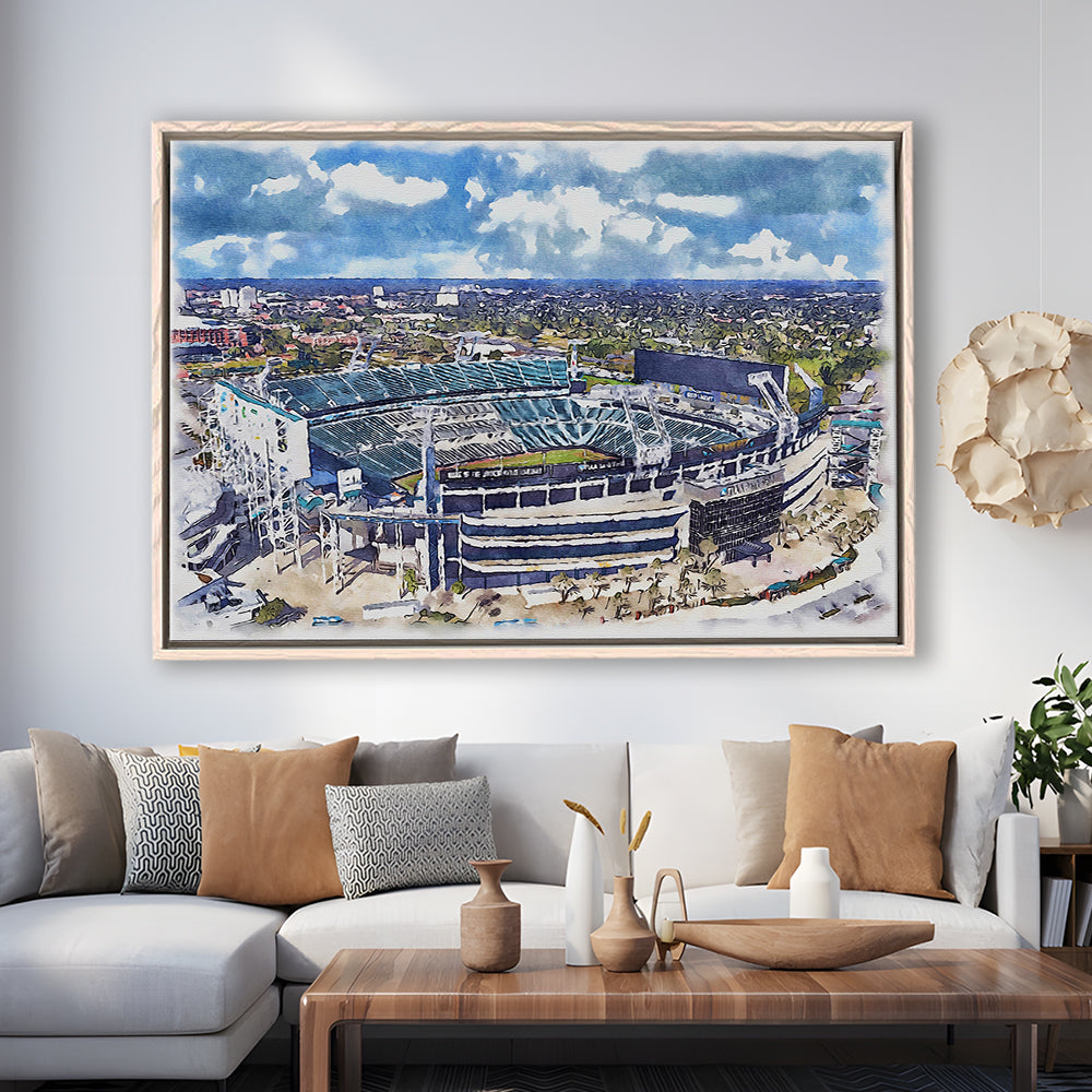 Jaguars Football Stadium, TIAA Bank Field Watercolor, Sport Gift Art, Framed Canvas Print Wall Art