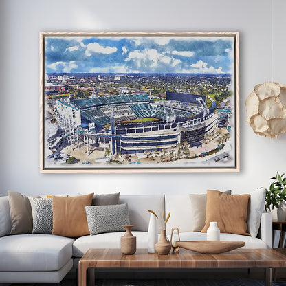 Jaguars Football Stadium, TIAA Bank Field Watercolor, Sport Gift Art, Framed Canvas Print Wall Art