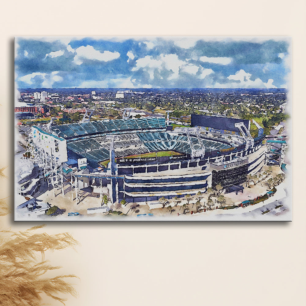 Jaguars Football Stadium, TIAA Bank Field Watercolor, Sport Art, Gifts for him, Canvas Print Wall Art