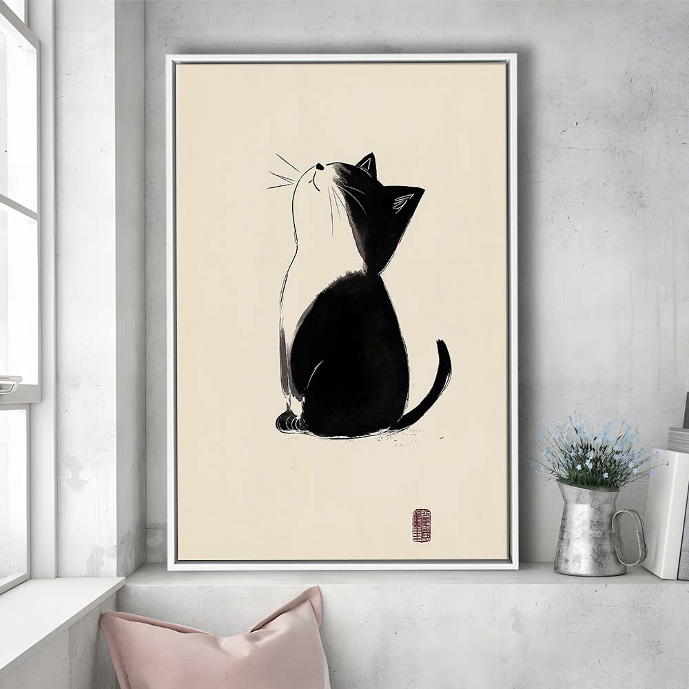 Japanese Cat, Japanese Cat Art Print, Cat Lovers Gift,  Animal Wall Art Decor, Framed Canvas Print, Floating Frame