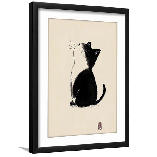 Japanese Cat, Japanese Cat Art Print, Cat Lovers Gift,  Animal Wall Art Decor, Framed Art Print, White Border