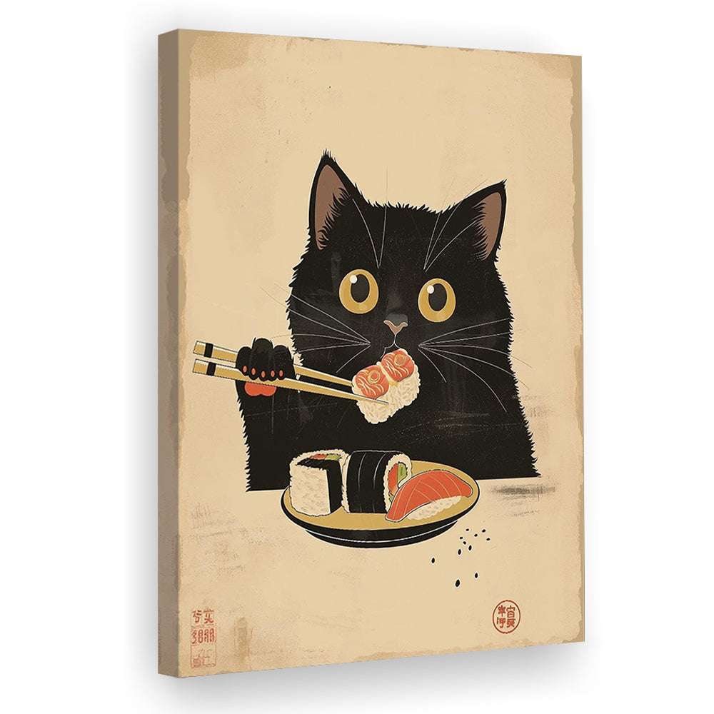 Japanese Sushi Cat, Japanese Cat Print, Cat Lovers Gift, Japanese Vintage Wall Art, Canvas Print, Canvas Decor