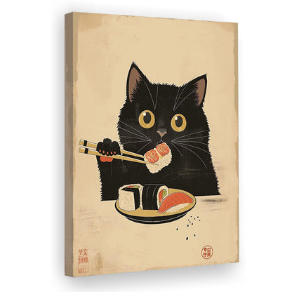 Japanese Sushi Cat, Japanese Cat Print, Cat Lovers Gift, Japanese Vintage Wall Art, Canvas Print, Canvas Decor
