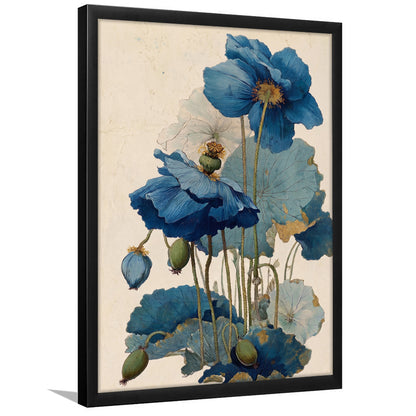 Japanese Woodblock Print, Blue Floral Wall Art, Japanese Home Decor, Framed Art Print, Fine Art Print