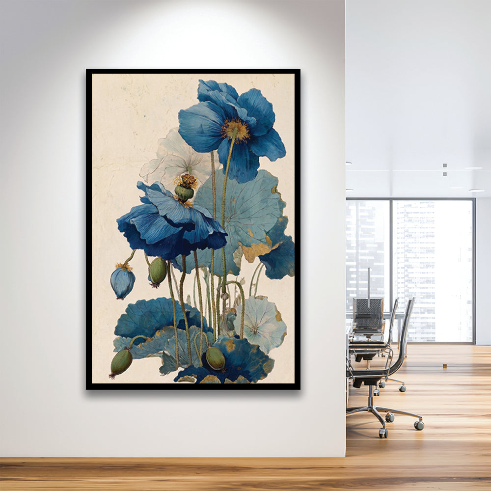 Japanese Woodblock Print, Blue Floral Wall Art, Japanese Home Decor, Framed Art Print, Fine Art Print