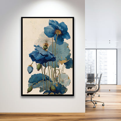 Japanese Woodblock Print, Blue Floral Wall Art, Japanese Home Decor, Framed Art Print, Fine Art Print