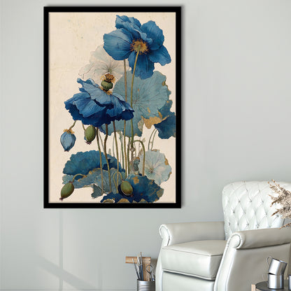 Japanese Woodblock Print, Blue Floral Wall Art, Japanese Home Decor, Framed Art Print, Fine Art Print