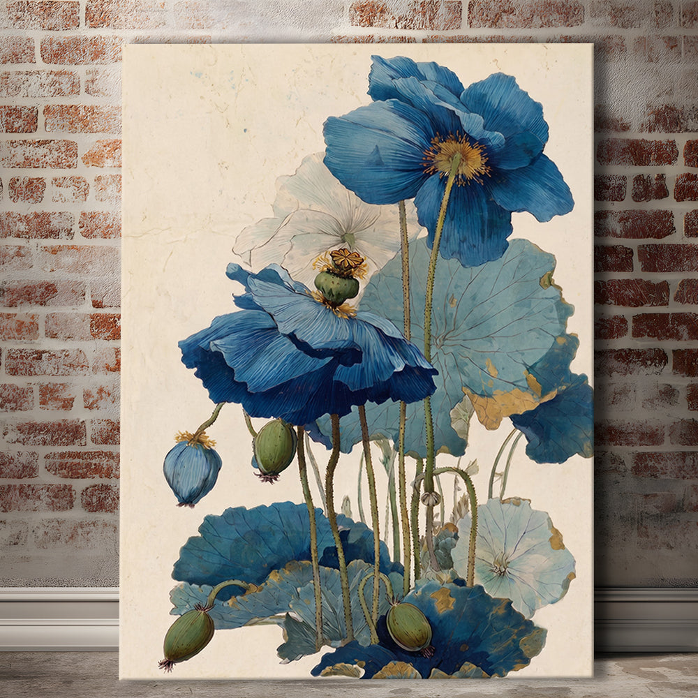 Japanese Woodblock Print, Traditional Ukiyo-E Botanical, Blue Floral Wall Art, Japanese Home Decor, Canvas Print, Canvas Decor