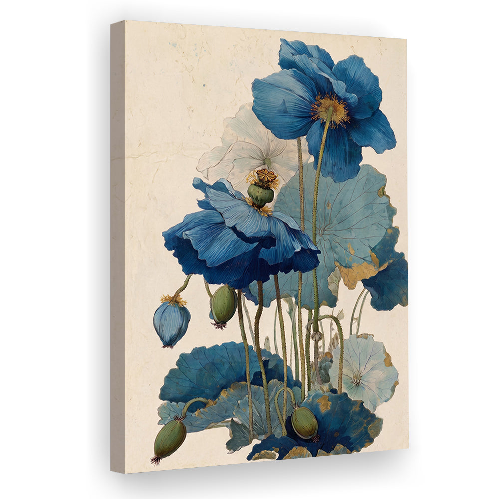 Japanese Woodblock Print, Traditional Ukiyo-E Botanical, Blue Floral Wall Art, Japanese Home Decor, Canvas Print, Canvas Decor