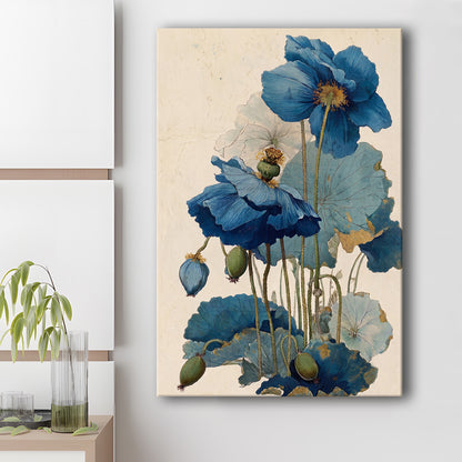 Japanese Woodblock Print, Traditional Ukiyo-E Botanical, Blue Floral Wall Art, Japanese Home Decor, Canvas Print, Canvas Decor