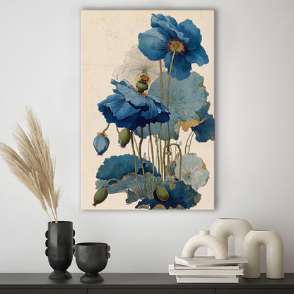 Japanese Woodblock Print, Traditional Ukiyo-E Botanical, Blue Floral Wall Art, Japanese Home Decor, Canvas Print, Canvas Decor