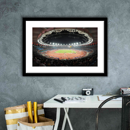 Jawaharlal Nehru Stadium, Stadium Canvas, Sport Art, Gift for him, White Border Framed Art Print Wall Decor