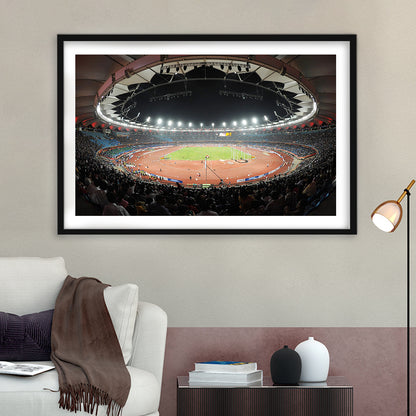 Jawaharlal Nehru Stadium, Stadium Canvas, Sport Art, Gift for him, White Border Framed Art Print Wall Decor