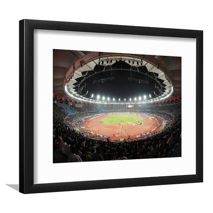 Jawaharlal Nehru Stadium, Stadium Canvas, Sport Art, Gift for him, White Border Framed Art Print Wall Decor