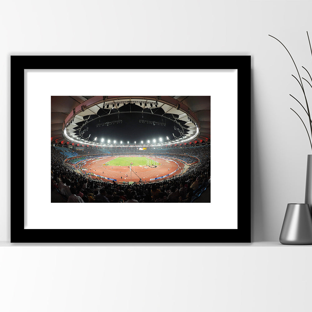Jawaharlal Nehru Stadium, Stadium Canvas, Sport Art, Gift for him, White Border Framed Art Print Wall Decor