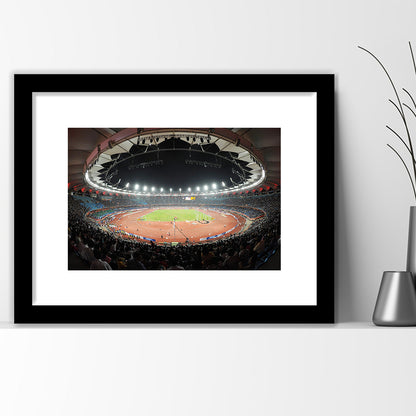 Jawaharlal Nehru Stadium, Stadium Canvas, Sport Art, Gift for him, White Border Framed Art Print Wall Decor