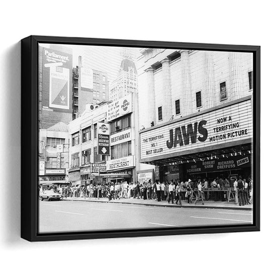 Jaws Opening Day in New York Print, Black and White, Vintage Photography, Floating Framed Canvas Print