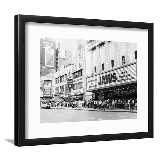 Jaws Opening Day in New York Print, Black and White, Vintage Photography, Framed Art Print White Border Wall Decor
