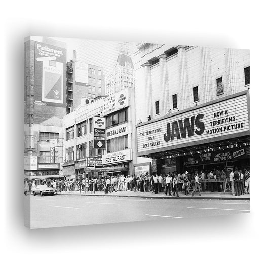 Jaws Opening Day in New York Print, Black and White, Vintage Photography, Canvas Print Wall Art Decor
