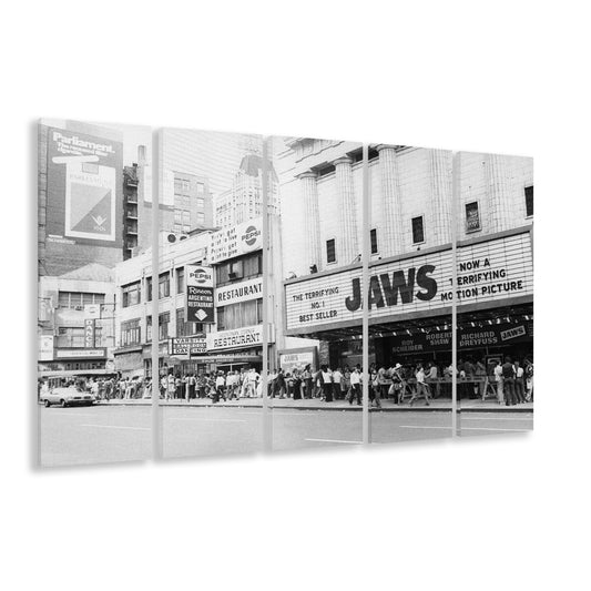 Jaws Opening Day in New York Print, Black and White, Vintage Photography, 5 Pieces Large Canvas Print