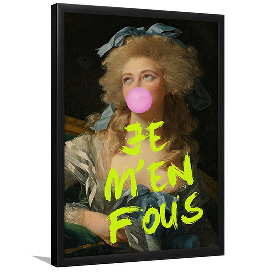 Je M'En Fous Bubble Gum Portrait Wall Art Print Altered Art Vintage Portrait Pink Wall Art, Framed Art Prints Wall Decor