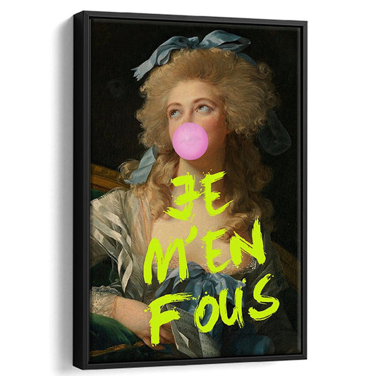 Je M'En Fous Bubble Gum Portrait Wall Art Print, Altered Art Vintage Portrait Pink, Framed Canvas Prints Wall Art