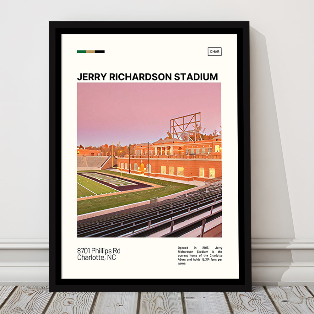 Jerry Richardson Stadium Print, Charlotte Stadium Canvas Art, Man Cave Gift, Floating Framed Canvas Print Wall Art