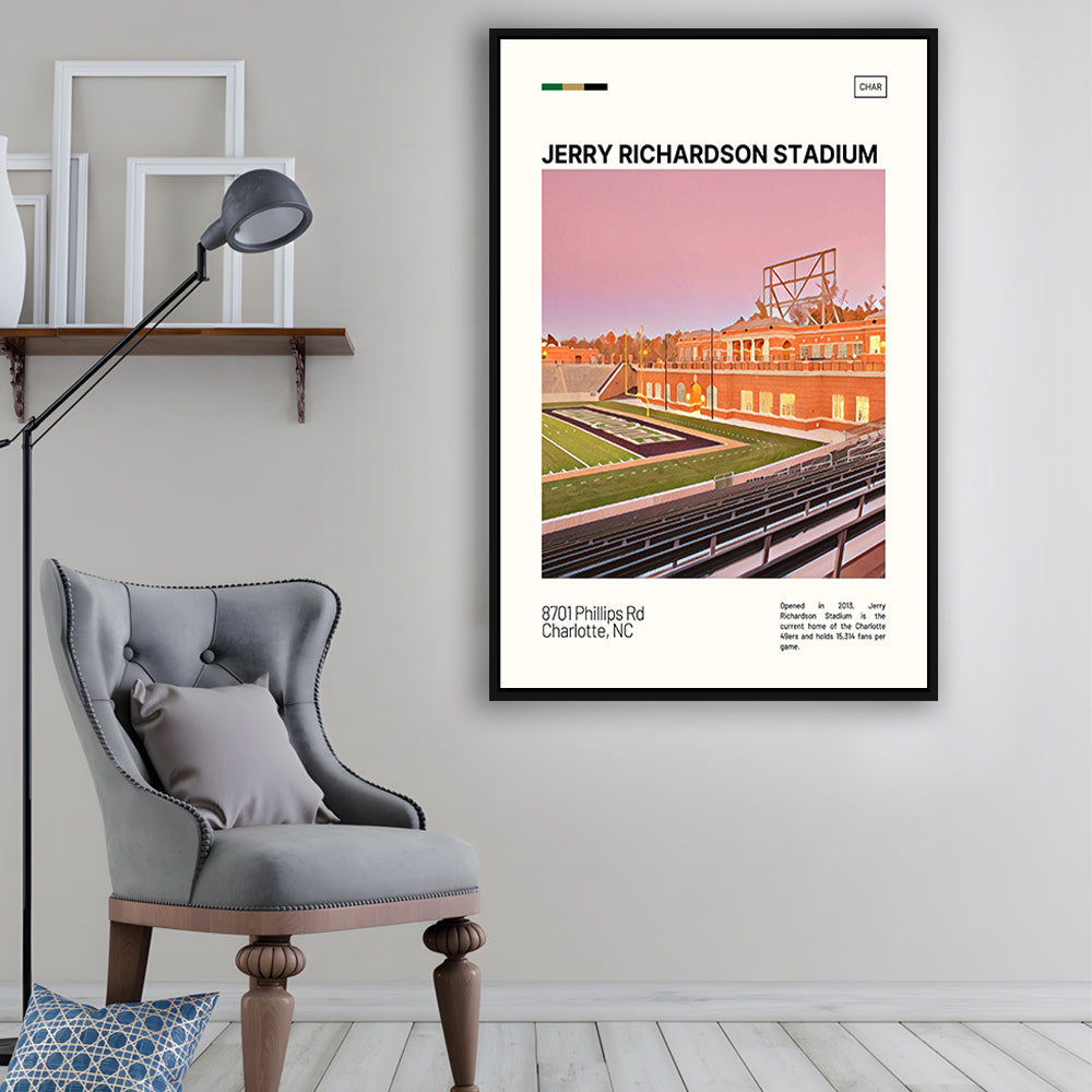 Jerry Richardson Stadium Print, Charlotte Stadium Canvas Art, Man Cave Gift, Floating Framed Canvas Print Wall Art