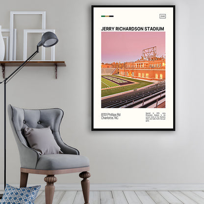 Jerry Richardson Stadium Print, Charlotte Stadium Canvas Art, Man Cave Gift, Floating Framed Canvas Print Wall Art