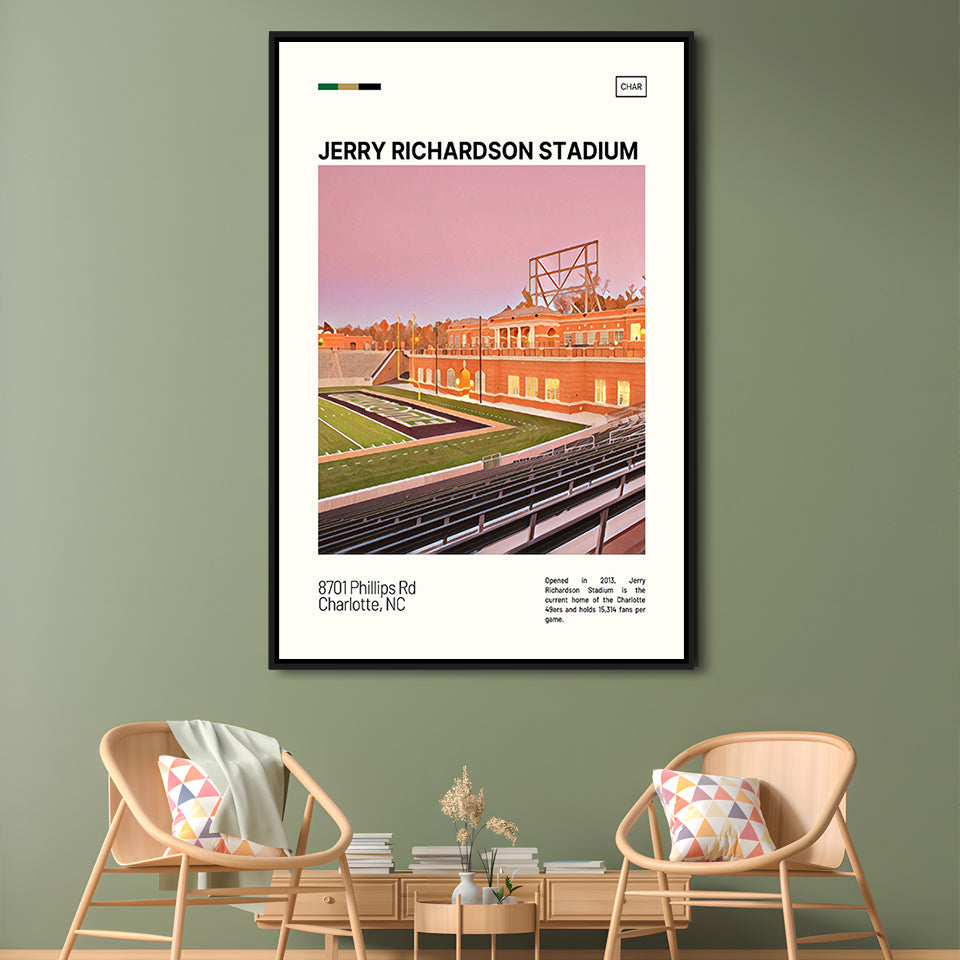Jerry Richardson Stadium Print, Charlotte Stadium Canvas Art, Man Cave Gift, Floating Framed Canvas Print Wall Art