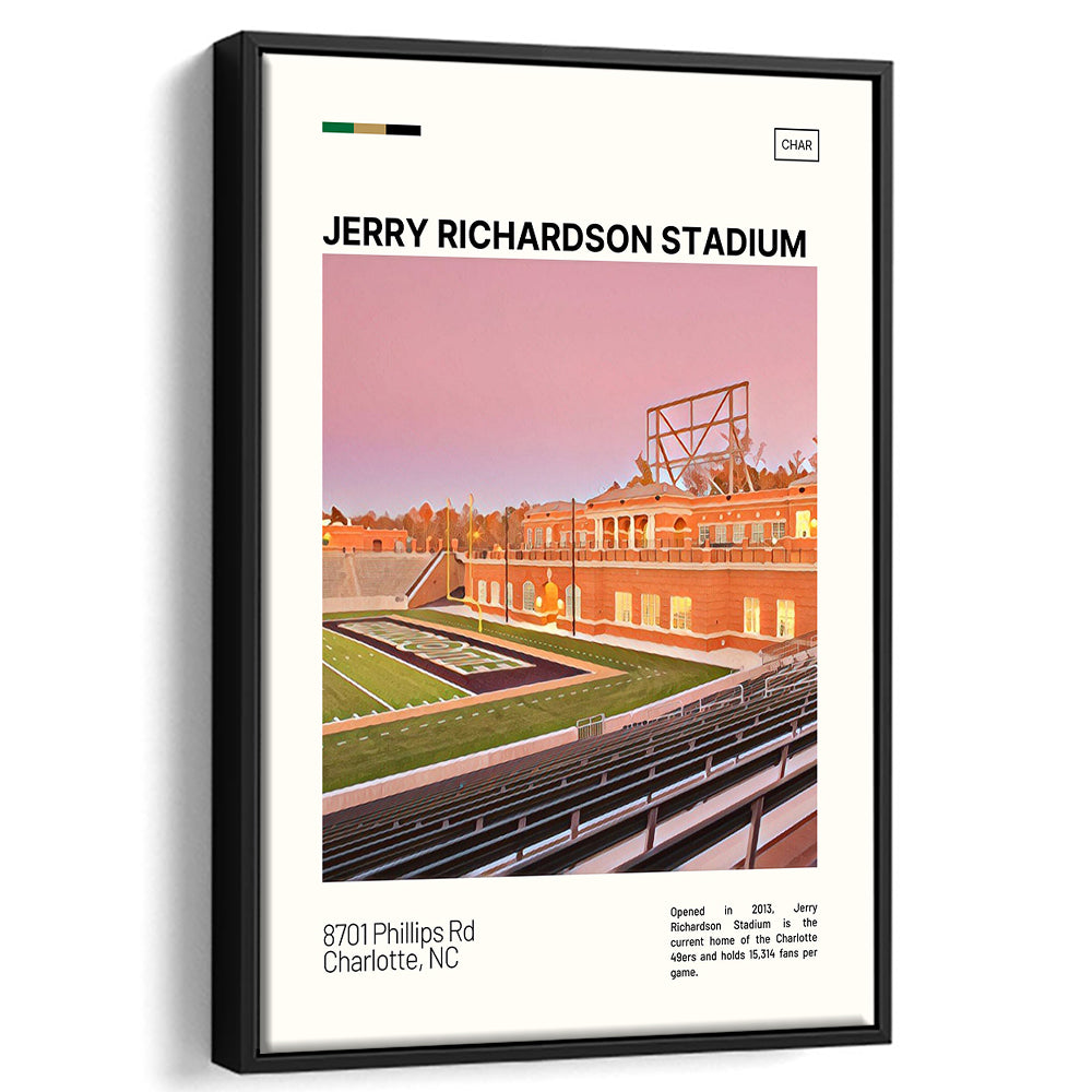 Jerry Richardson Stadium Print, Charlotte Stadium Canvas Art, Man Cave Gift, Floating Framed Canvas Print Wall Art