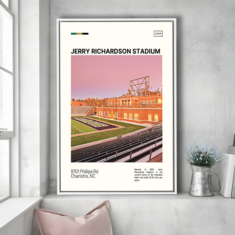 Jerry Richardson Stadium Print, Charlotte Stadium Canvas Art, Man Cave Gift, Floating Framed Canvas Print Wall Art