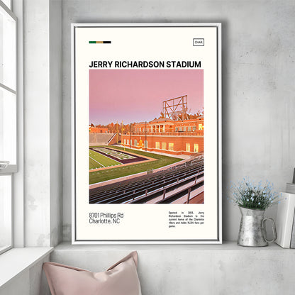 Jerry Richardson Stadium Print, Charlotte Stadium Canvas Art, Man Cave Gift, Floating Framed Canvas Print Wall Art