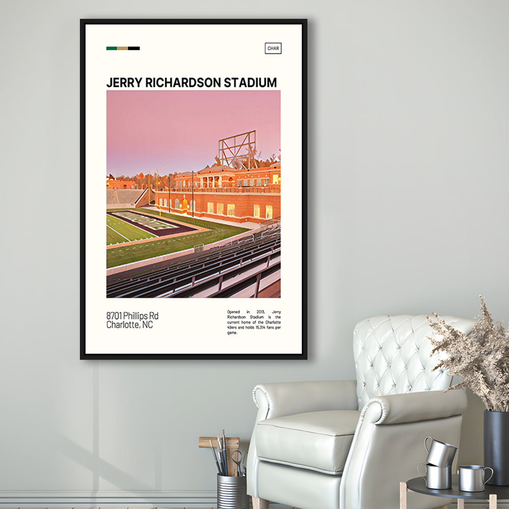 Jerry Richardson Stadium Print, Charlotte Stadium Canvas Art, Man Cave Gift, Floating Framed Canvas Print Wall Art