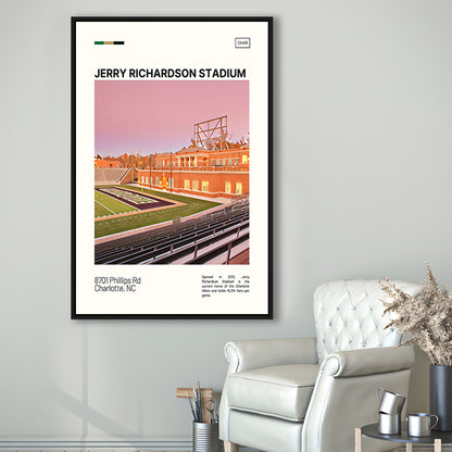 Jerry Richardson Stadium Print, Charlotte Stadium Canvas Art, Man Cave Gift, Floating Framed Canvas Print Wall Art