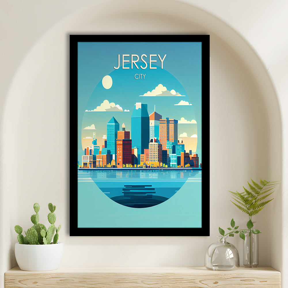 Jersey City Retro Art Print, Jersey City City Wall Art, Framed Art Print, Picture Framed, Painting Art