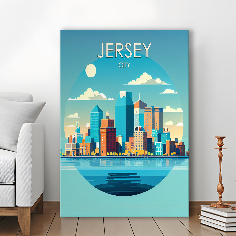 Jersey City Retro Art Print, Jersey City City Wall Art, Canvas Print, Painting Canvas, Living Room Decor