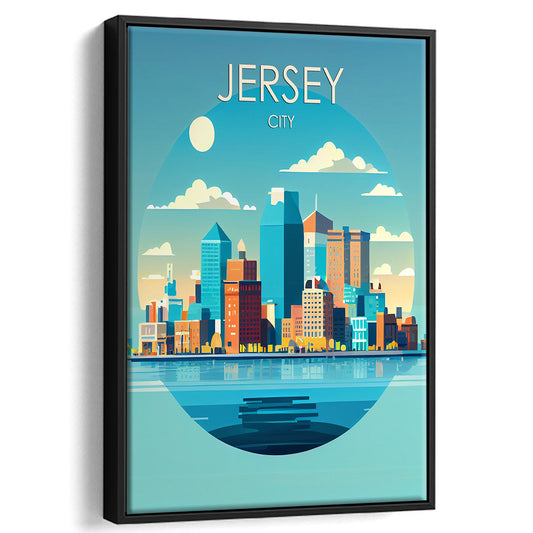 Jersey City Retro Art Print, Jersey City City Wall Art, Floating Framed Canvas Print, Framed Picture, Painting Canvas