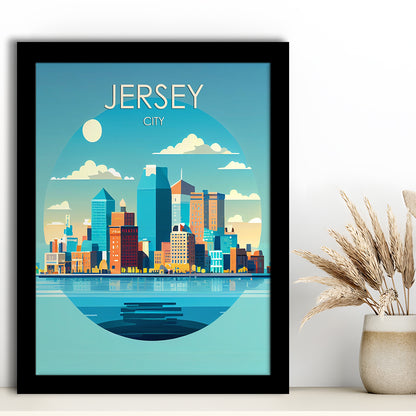 Jersey City Retro Art Print, Jersey City City Wall Art, Framed Art Print, Picture Framed, Painting Art