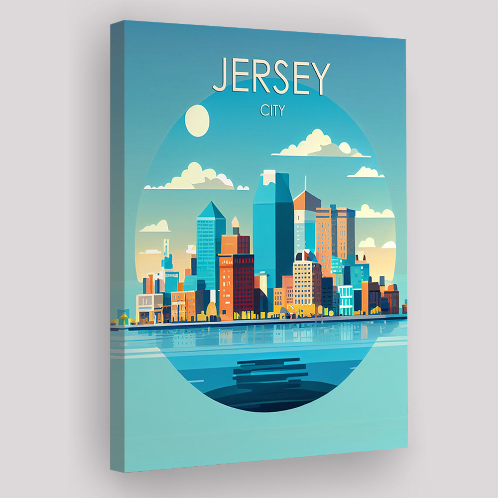 Jersey City Retro Art Print, Jersey City City Wall Art, Canvas Print, Painting Canvas, Living Room Decor