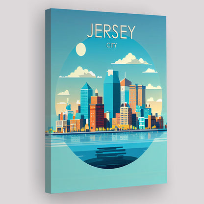 Jersey City Retro Art Print, Jersey City City Wall Art, Canvas Print, Painting Canvas, Living Room Decor